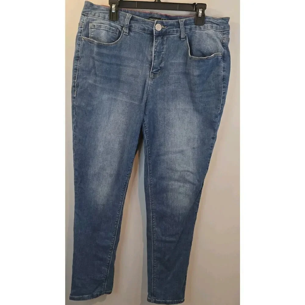 One 5 One Jeans Plus Sz 16W Distressed Blue Med Wash Ankle Skinny 34x28